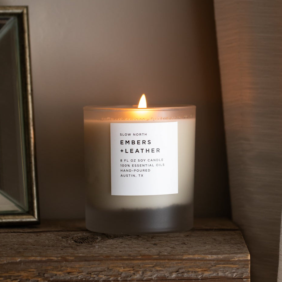 Embers + Leather - Signature Candle (Vetiver + Cedar + Patchouli ...